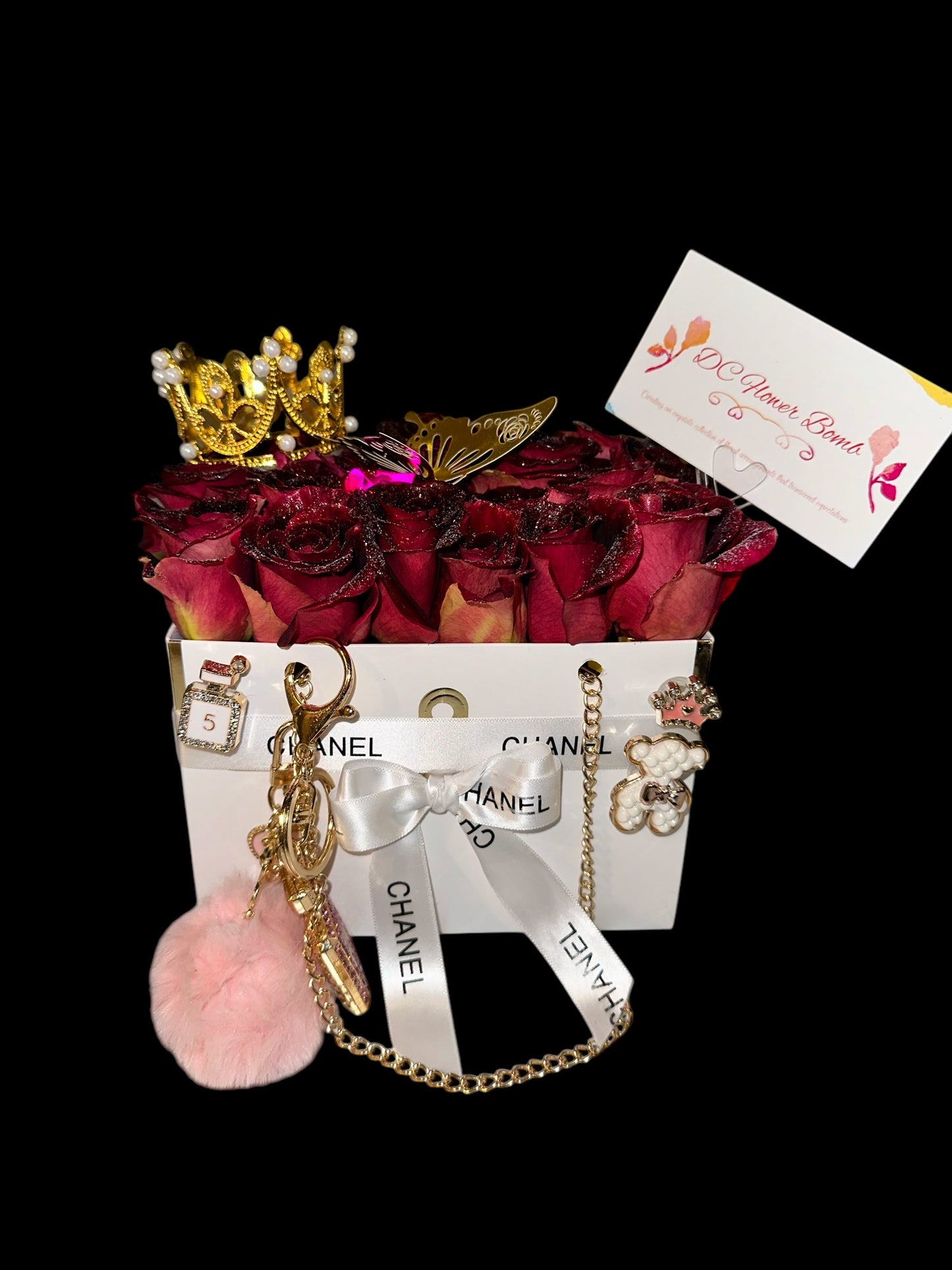 Designer Purse Rose Box with Ribbon