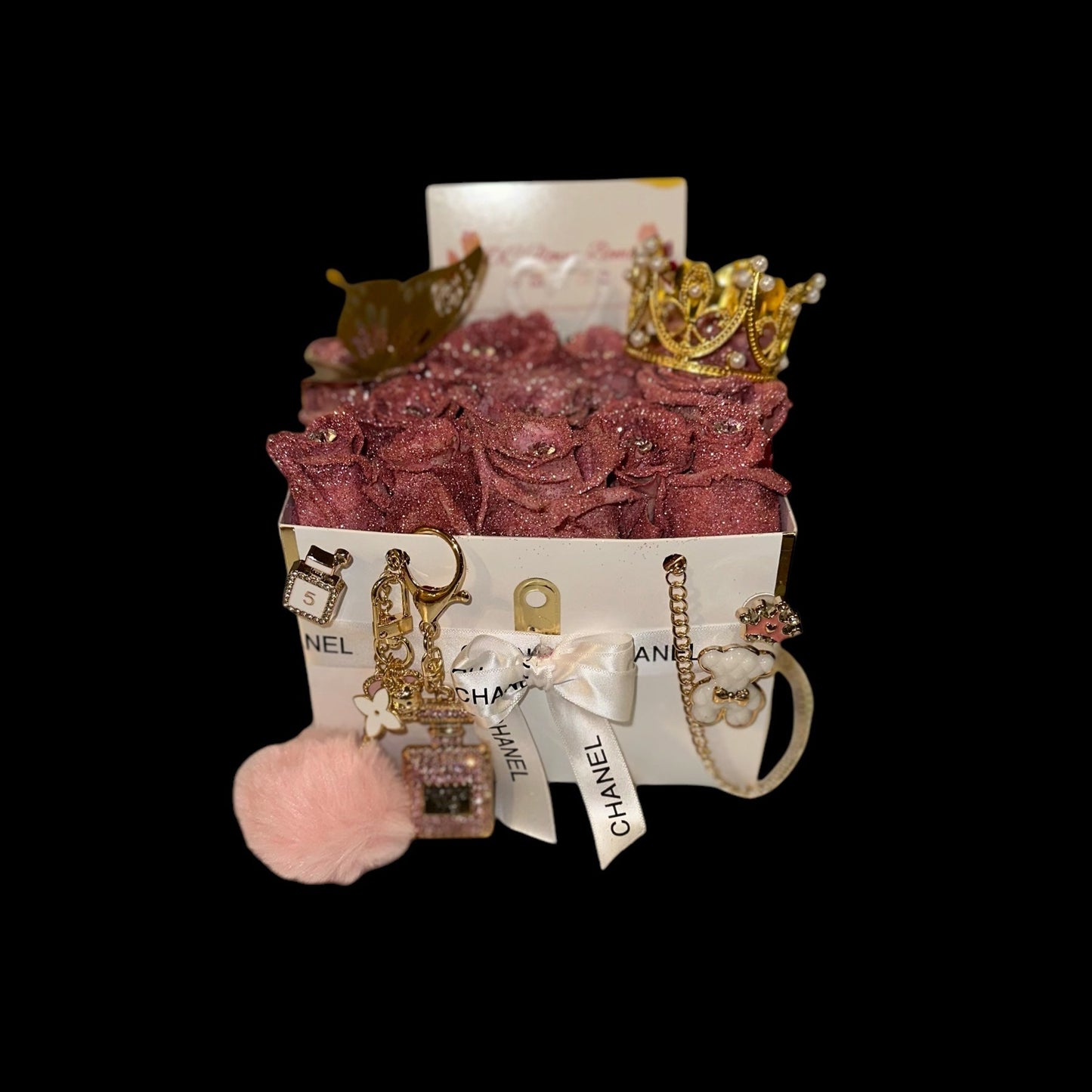 Designer Purse Rose Box with Ribbon